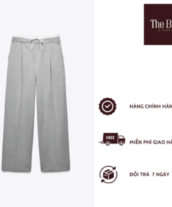 Quần ống rộng nữ lưng thun màu xám – Thanh lịch, thoải mái và dễ phối đồ