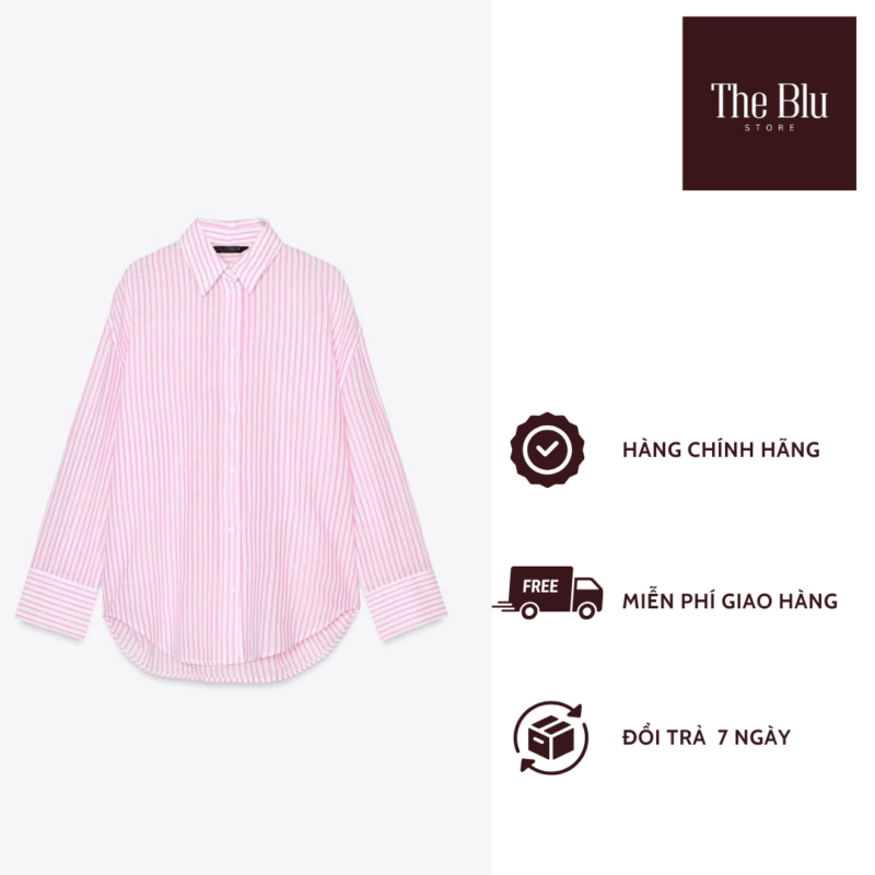 Áo Sơ Mi Oversize Kẻ Sọc Màu Hông - The Blu Store