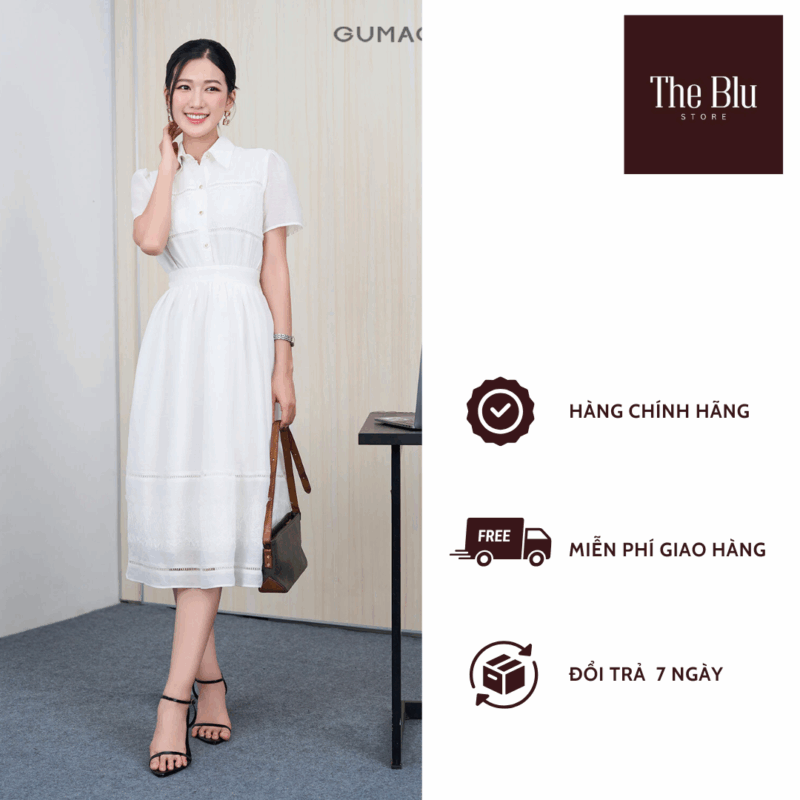 Đầm sơ mi phối ren