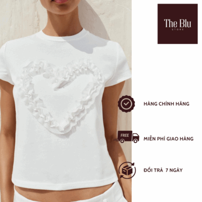 Áo màu trắng đẹp nữ họa tiết trái tim trẻ trung