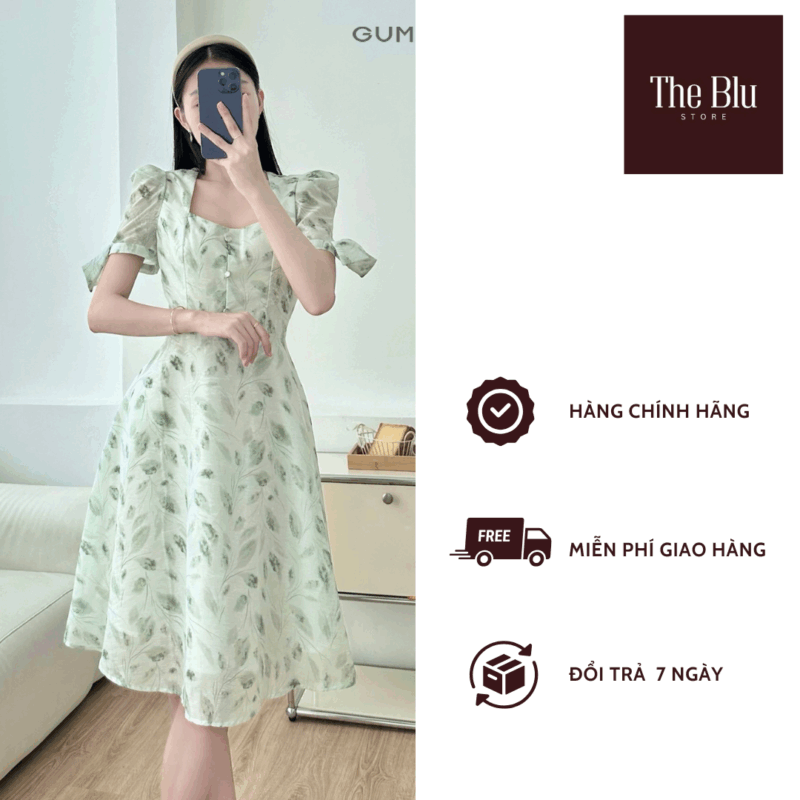 Đầm hoa tay đính nơ