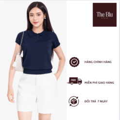 Áo polo nữ dệt kim màu xanh đen
