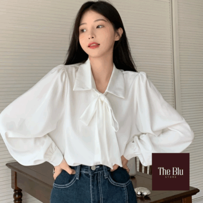 Áo sơ mi cổ nơ trắng
