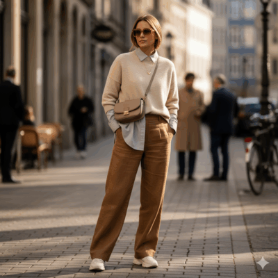 Màu be, kem, nâu và xám giúp outfit trở nên sang trọng, dễ phối với phụ kiện.